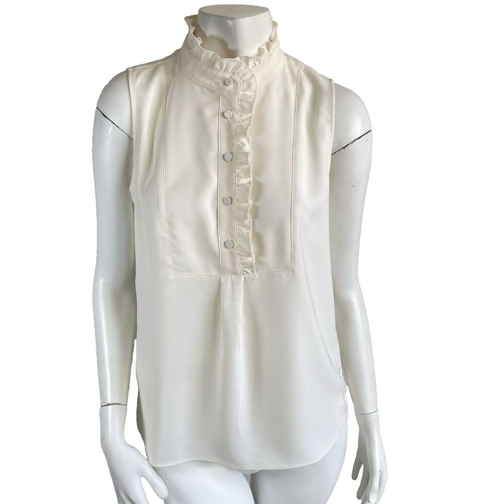 NWT J.Crew Ruffle Trim Crepe Coquette Preppy Career Office Top‎ Blouse 2 Ivory